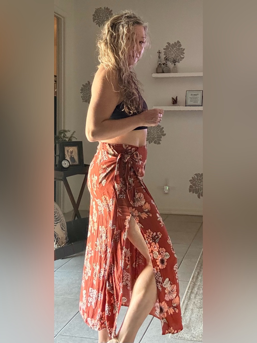 FREE PEOPLE Rust Floral Wrap Maxi Skirt